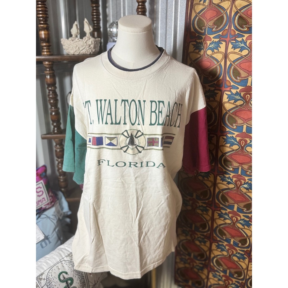 Vintage St. Walton Beach Florida T-Shirt‎ Sherry's Best XL Color Block USA Made